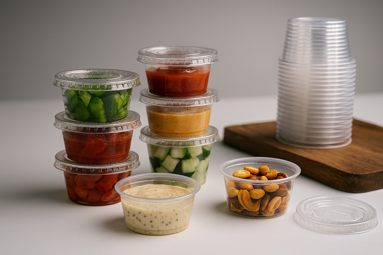 Amazon Basics Disposable Plastic To-Go Cups with Lids, Mini, 2 oz, 50 Count