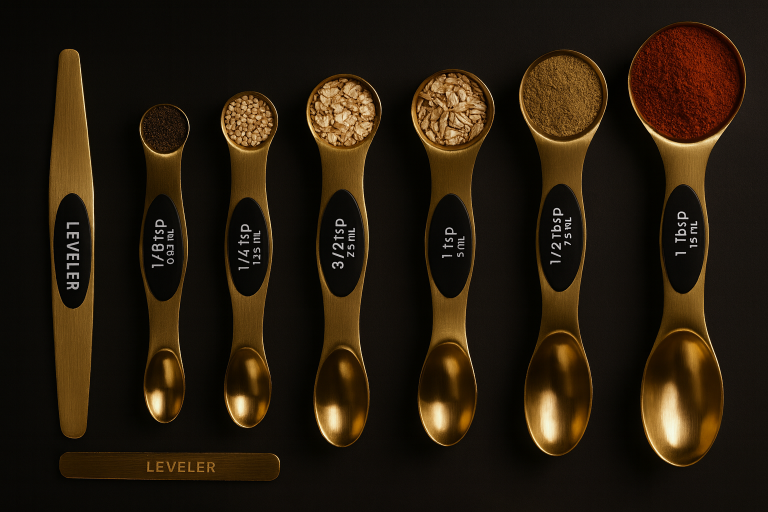 BIDFUL Magnetic Measuring Spoons Set with Leveler – 8-Piece Stainless Steel, Dual-Ended (Fits Spice Jars), Stackable & Nesting (Gold)